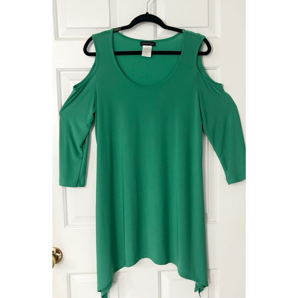 Slinky Brand Green Cold Shoulder Mini Dress with Side Splits, Women's Size Large